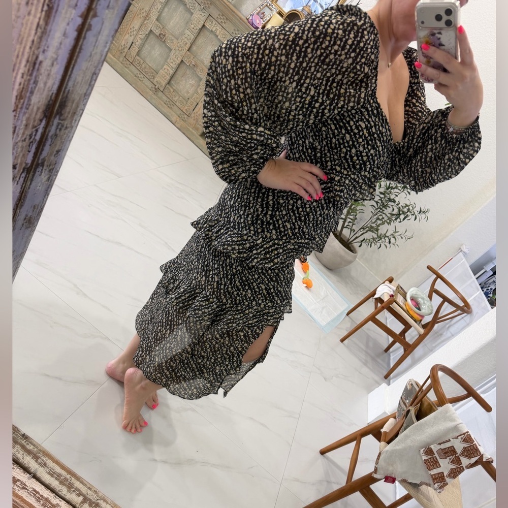 Floret Studios Elegant Long Sleeve Floral Patterned Dress Size L